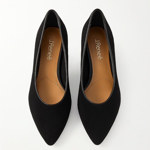 J.Reneé Black Suede Pointed Toe Heels 10W Tortoiseshell Block Heel - Picture 2 of 10